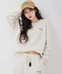 レディースエッセンシャルマンツーマンTシャツ-ベージュ