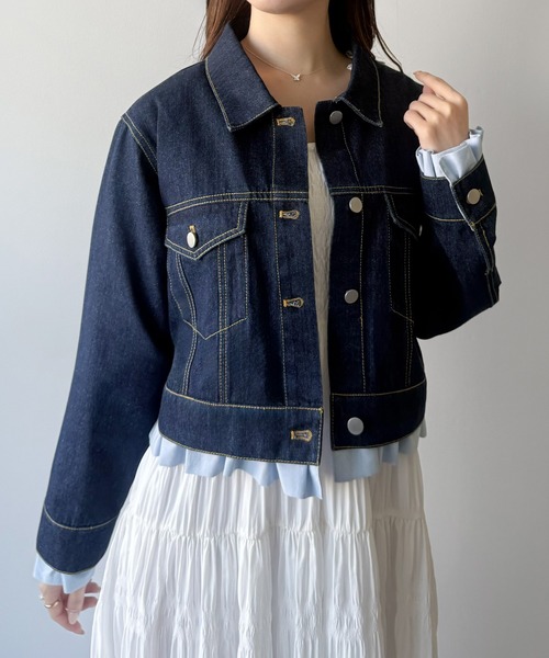 mipiarl(ミピアール)の「ヘムフリルデニムジャケット(デニムジャケット・レディース・ネイビー/ライトブルー・LARGE/MEDIUM/SMALL)」の15枚目の写真