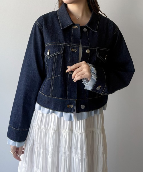 mipiarl(ミピアール)の「ヘムフリルデニムジャケット(デニムジャケット・レディース・ネイビー/ライトブルー・LARGE/MEDIUM/SMALL)」の16枚目の写真
