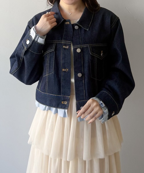 mipiarl(ミピアール)の「ヘムフリルデニムジャケット(デニムジャケット・レディース・ネイビー/ライトブルー・LARGE/MEDIUM/SMALL)」の17枚目の写真