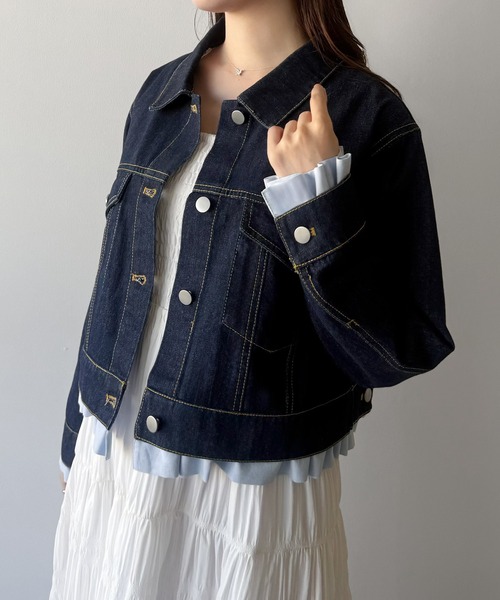 mipiarl(ミピアール)の「ヘムフリルデニムジャケット(デニムジャケット・レディース・ネイビー/ライトブルー・LARGE/MEDIUM/SMALL)」の13枚目の写真