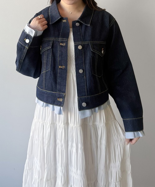 mipiarl(ミピアール)の「ヘムフリルデニムジャケット(デニムジャケット・レディース・ネイビー/ライトブルー・LARGE/MEDIUM/SMALL)」の12枚目の写真