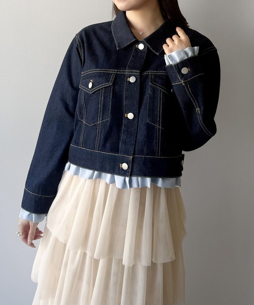 mipiarl(ミピアール)の「ヘムフリルデニムジャケット(デニムジャケット・レディース・ネイビー/ライトブルー・LARGE/MEDIUM/SMALL)」の6枚目の写真