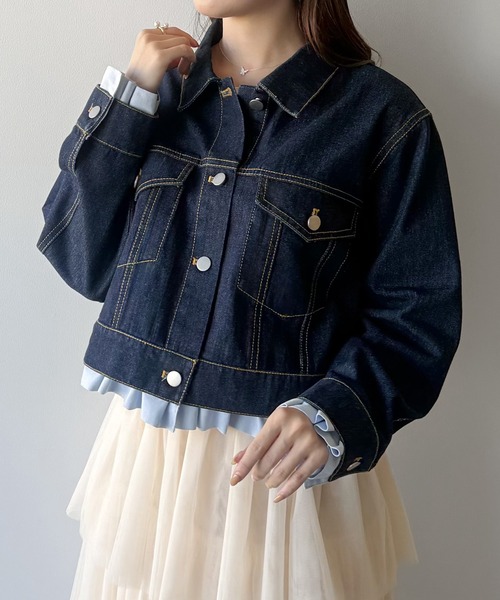 mipiarl(ミピアール)の「ヘムフリルデニムジャケット(デニムジャケット・レディース・ネイビー/ライトブルー・LARGE/MEDIUM/SMALL)」の7枚目の写真