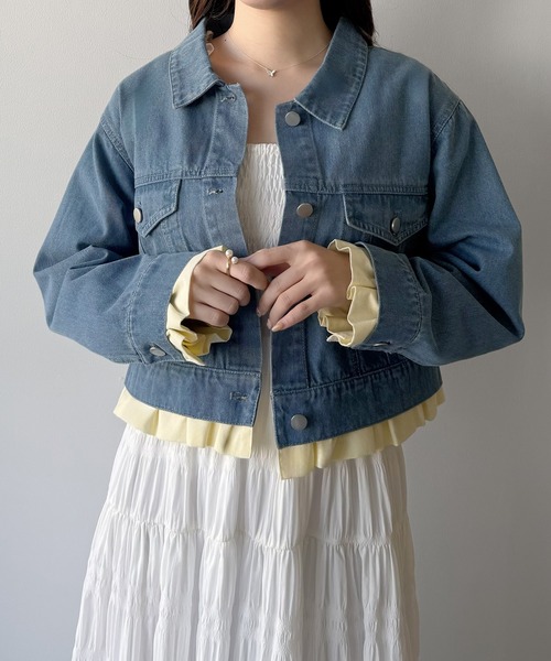 mipiarl(ミピアール)の「ヘムフリルデニムジャケット(デニムジャケット・レディース・ネイビー/ライトブルー・LARGE/MEDIUM/SMALL)」の10枚目の写真