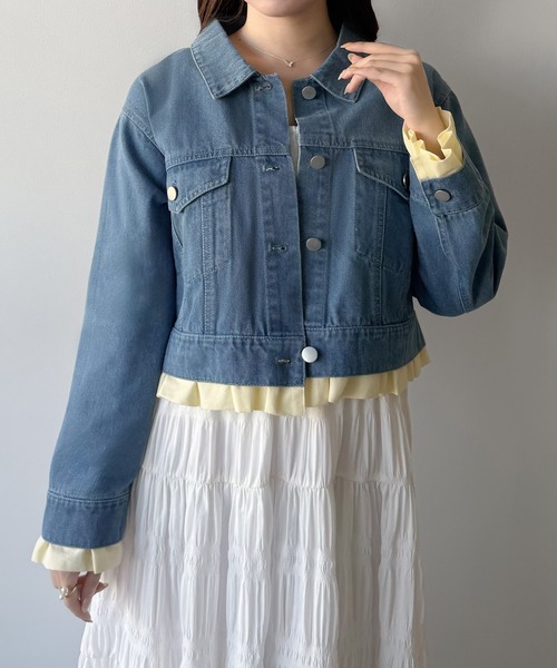 mipiarl(ミピアール)の「ヘムフリルデニムジャケット(デニムジャケット・レディース・ネイビー/ライトブルー・LARGE/MEDIUM/SMALL)」の3枚目の写真