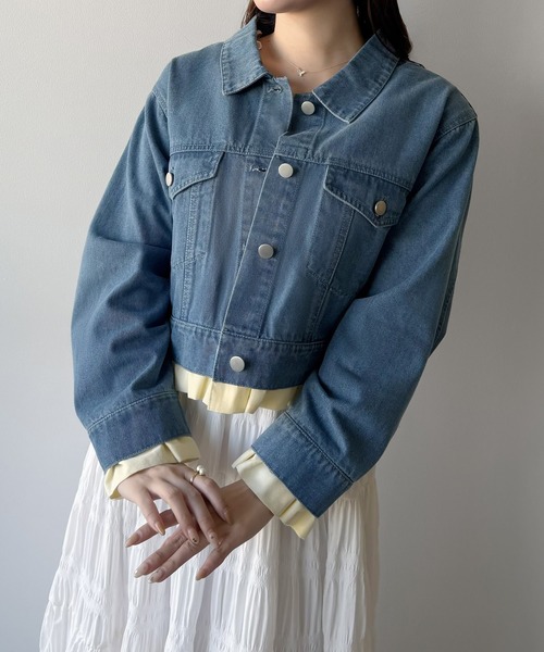mipiarl(ミピアール)の「ヘムフリルデニムジャケット(デニムジャケット・レディース・ネイビー/ライトブルー・LARGE/MEDIUM/SMALL)」の4枚目の写真
