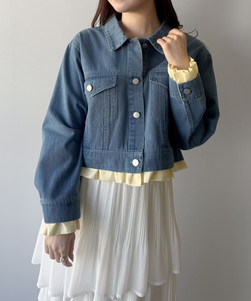mipiarl(ミピアール)の「ヘムフリルデニムジャケット(デニムジャケット・レディース・ネイビー/ライトブルー・LARGE/MEDIUM/SMALL)」の5枚目の写真