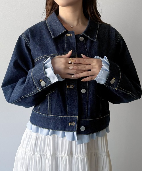 mipiarl(ミピアール)の「ヘムフリルデニムジャケット(デニムジャケット・レディース・ネイビー/ライトブルー・LARGE/MEDIUM/SMALL)」の14枚目の写真