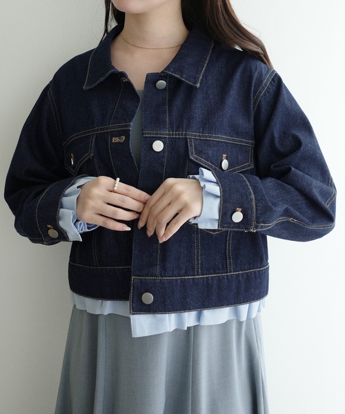 mipiarl(ミピアール)の「ヘムフリルデニムジャケット(デニムジャケット・レディース・ネイビー/ライトブルー・LARGE/MEDIUM/SMALL)」の9枚目の写真