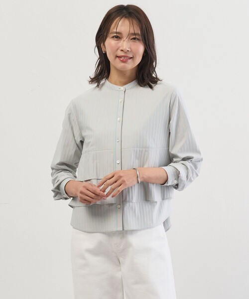 J.PRESS Ladies(J.プレス レディス)の「ストライプジャージー フリル カットソー(Tシャツ/カットソー・レディース・ライトグリーン系1/ホワイト系1/ネイビー系1・SMALL)」の2枚目の写真