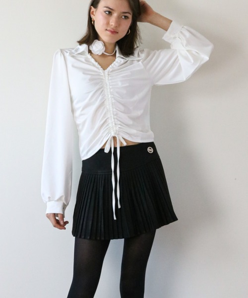 gossip！ロサンゼルス（ゴシップロサンゼルス）の「フロントシャーリング シルキーブラウス（シャツ/ブラウス・レディース・ブラック/ホワイト・M/L/XL）」の7枚目の写真