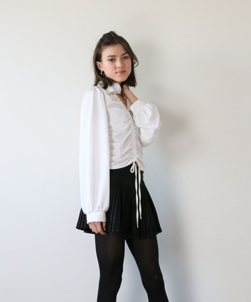 gossip！ロサンゼルス（ゴシップロサンゼルス）の「フロントシャーリング シルキーブラウス（シャツ/ブラウス・レディース・ブラック/ホワイト・M/L/XL）」の8枚目の写真