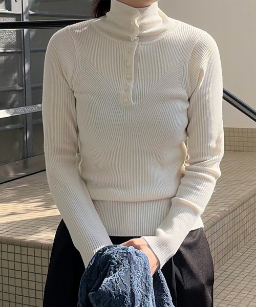 UND HIGH NECK BUTTON KNIT TOP（ニット/セーター）｜Ameri（アメリ