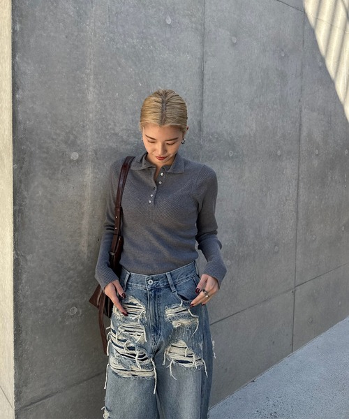 UND HIGH NECK BUTTON KNIT TOP（ニット/セーター）｜Ameri（アメリ