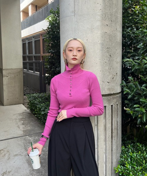 AMERI UND HIGH NECK BUTTON KNIT TOP新品ミント AMERI UND HIGH NECK BUTTON KNIT TOP新品ミント AMERI UND HIGH NECK