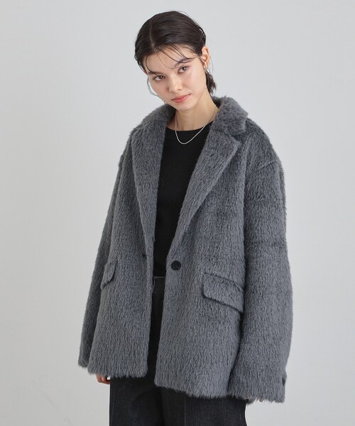 THE SHOP TK （ザ ショップ ティーケー ）の「纏うだけで大人上品 シャギーチェスターハーフコート（チェスターコート・レディース・チャコールグレー/ライトベージュ・12/13）」の12枚目の写真