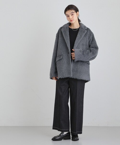 THE SHOP TK （ザ ショップ ティーケー ）の「纏うだけで大人上品 シャギーチェスターハーフコート（チェスターコート・レディース・チャコールグレー/ライトベージュ・12/13）」の14枚目の写真