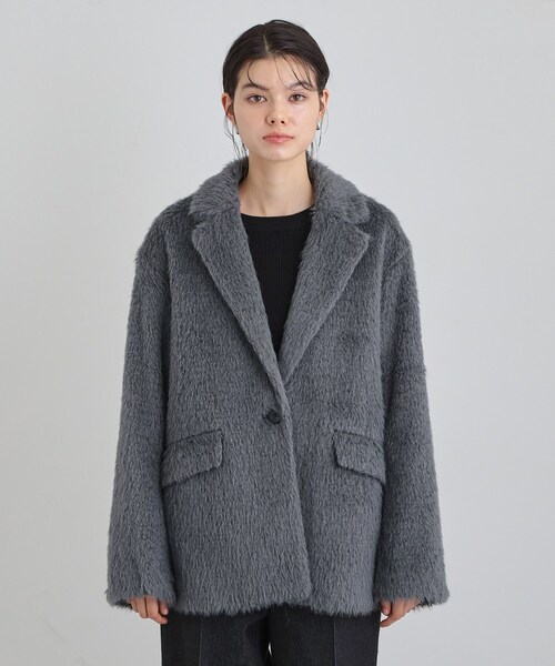 THE SHOP TK （ザ ショップ ティーケー ）の「纏うだけで大人上品 シャギーチェスターハーフコート（チェスターコート・レディース・チャコールグレー/ライトベージュ・12/13）」の3枚目の写真