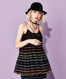 VVV（ブイブイブイ）の「レインボーフリルビーチミニワンピース_ブラック（ワンピース）」