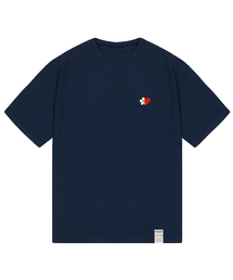 [ユニセックス]フラワーハートハーフスマイル半袖Tシャツ_ネイビー