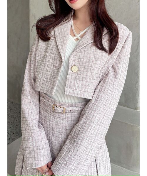 RESEXXY（リゼクシー）の「ツイードクロップドジャケット【セットアップ着用可能】（その他アウター・レディース・ピンク/アイボリー/ブルー・FREE）」の3枚目の写真