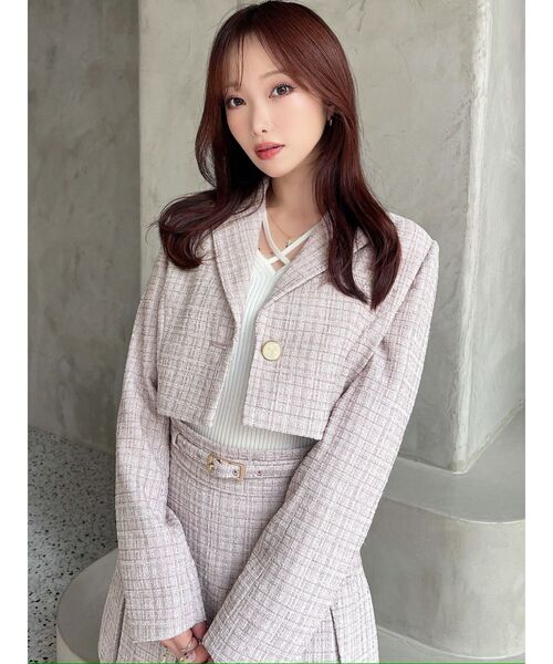 RESEXXY（リゼクシー）の「ツイードクロップドジャケット【セットアップ着用可能】（その他アウター・レディース・ピンク/アイボリー/ブルー・FREE）」の7枚目の写真