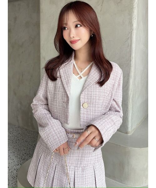 RESEXXY（リゼクシー）の「ツイードクロップドジャケット【セットアップ着用可能】（その他アウター・レディース・ピンク/アイボリー/ブルー・FREE）」の8枚目の写真