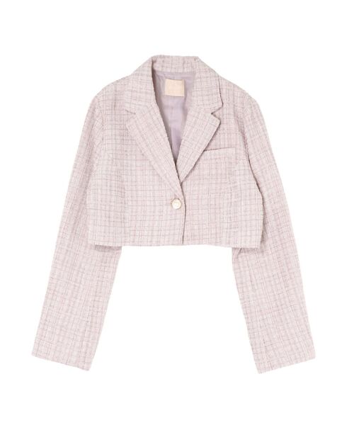 RESEXXY（リゼクシー）の「ツイードクロップドジャケット【セットアップ着用可能】（その他アウター・レディース・ピンク/アイボリー/ブルー・FREE）」の4枚目の写真