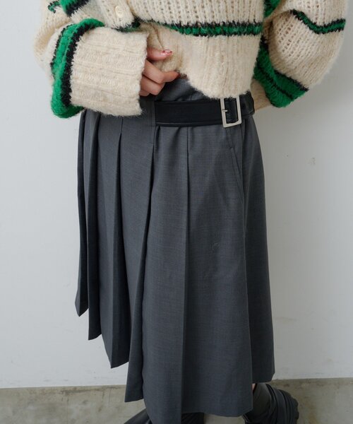 Kastane（カスタネ）の「*【チェック&無地/一部店舗限定】ベルトプリーツミドルスカート（スカート・レディース・グレー/チャコールグレー・FREE）」の3枚目の写真