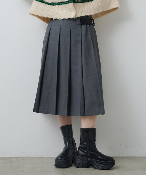 Kastane（カスタネ）の「*【チェック&無地/一部店舗限定】ベルトプリーツミドルスカート（スカート・レディース・グレー/チャコールグレー・FREE）」の6枚目の写真