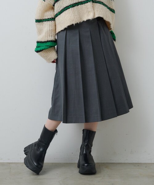 Kastane（カスタネ）の「*【チェック&無地/一部店舗限定】ベルトプリーツミドルスカート（スカート・レディース・グレー/チャコールグレー・FREE）」の7枚目の写真
