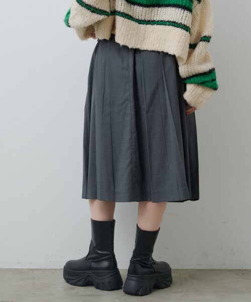 Kastane（カスタネ）の「*【チェック&無地/一部店舗限定】ベルトプリーツミドルスカート（スカート・レディース・グレー/チャコールグレー・FREE）」の9枚目の写真