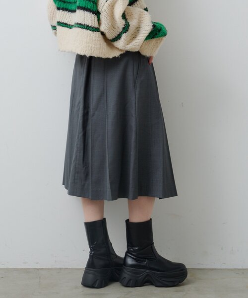Kastane（カスタネ）の「*【チェック&無地/一部店舗限定】ベルトプリーツミドルスカート（スカート・レディース・グレー/チャコールグレー・FREE）」の10枚目の写真