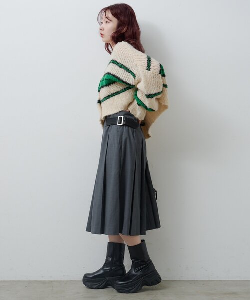 Kastane（カスタネ）の「*【チェック&無地/一部店舗限定】ベルトプリーツミドルスカート（スカート・レディース・グレー/チャコールグレー・FREE）」の12枚目の写真