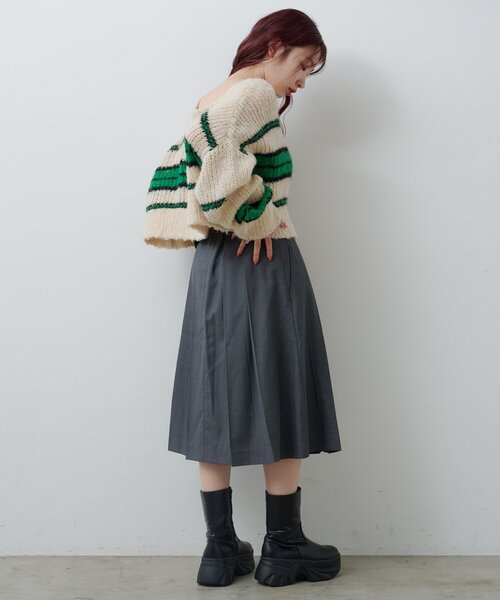 Kastane（カスタネ）の「*【チェック&無地/一部店舗限定】ベルトプリーツミドルスカート（スカート・レディース・グレー/チャコールグレー・FREE）」の13枚目の写真