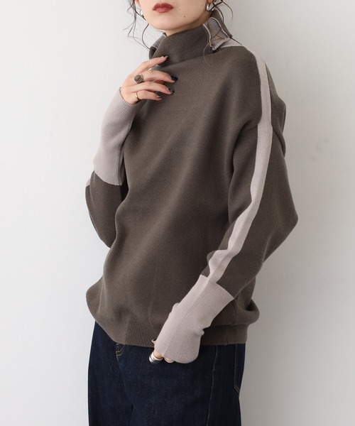 A.N.L(エーエヌエル レーベル)の「A.N.L ショルダーラインハイネックニット(ニット/セーター・レディース・カーキ/グレイッシュベージュ/ブラック・38)」の13枚目の写真