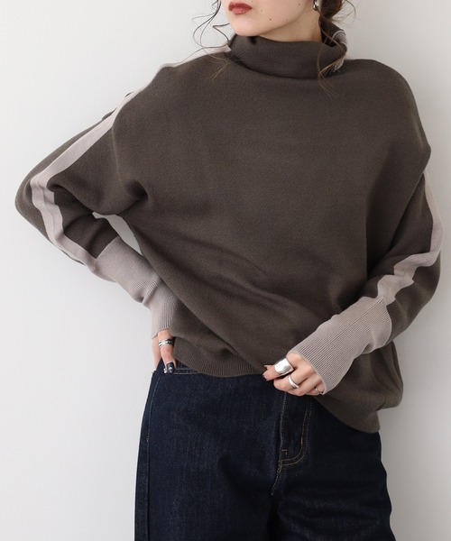A.N.L(エーエヌエル レーベル)の「A.N.L ショルダーラインハイネックニット(ニット/セーター・レディース・カーキ/グレイッシュベージュ/ブラック・38)」の14枚目の写真