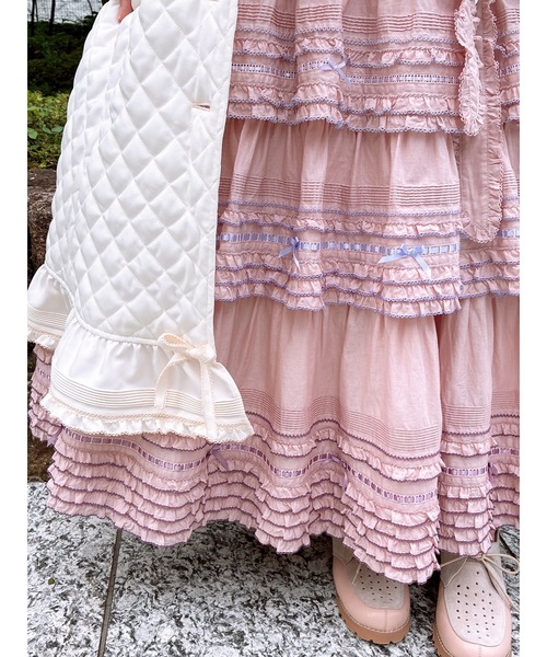 PINK HOUSE、フード付きコート フリルフード付きキルティングロングコート（その他アウター）｜PINK