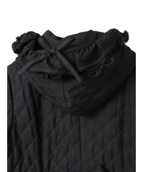 フリルフード付きキルティングロングコート（その他アウター）｜PINK
