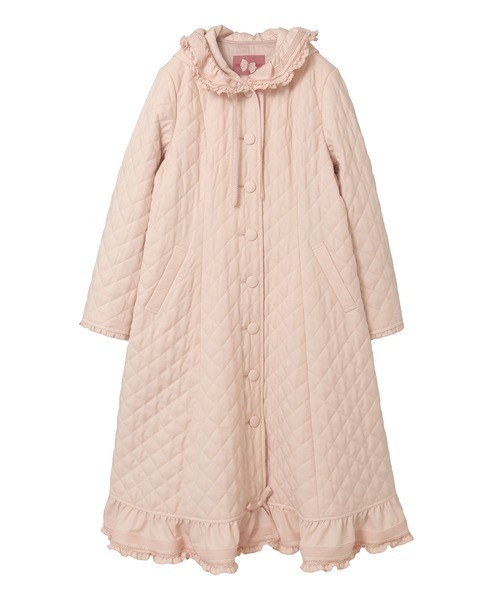 フリルフード付きキルティングロングコート（その他アウター）｜PINK