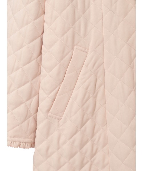 フリルフード付きキルティングロングコート（その他アウター）｜PINK