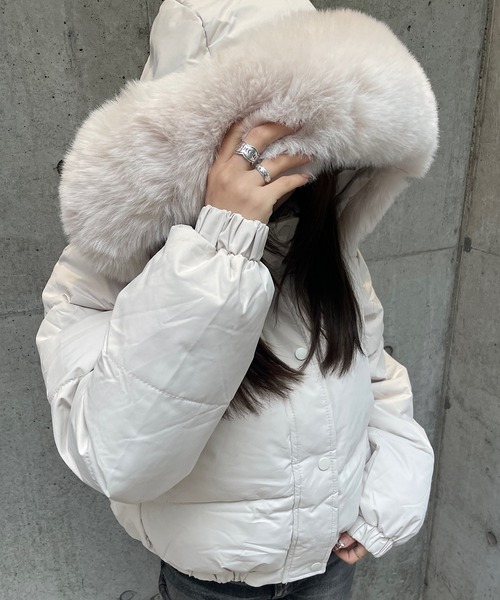セール】[裏起毛]ファー付ショート丈フェイクダウンジャケット（ダウン