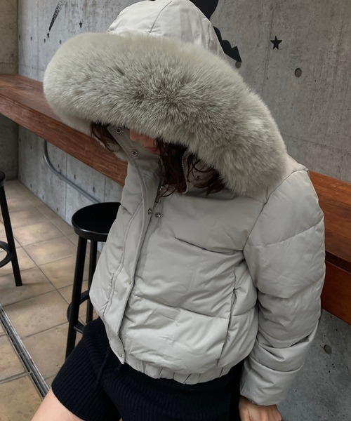 セール】[裏起毛]ファー付ショート丈フェイクダウンジャケット（ダウン