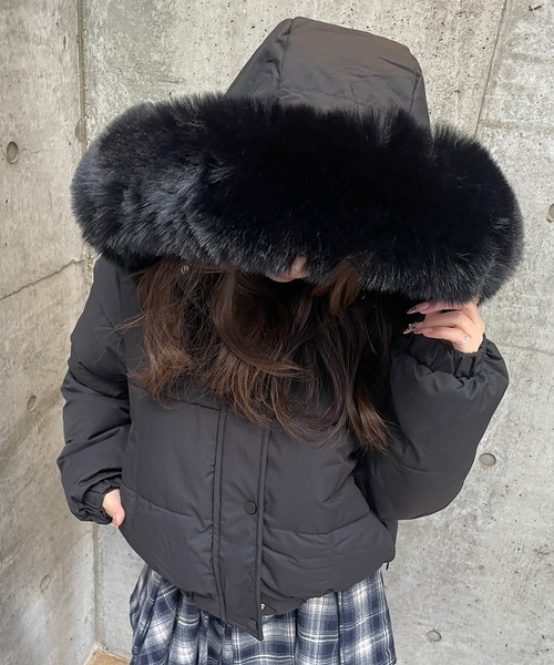 セール】[裏起毛]ファー付ショート丈フェイクダウンジャケット（ダウン