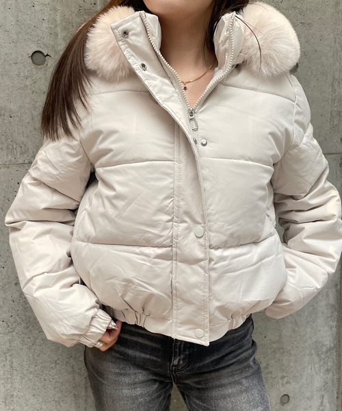 セール】[裏起毛]ファー付ショート丈フェイクダウンジャケット（ダウン