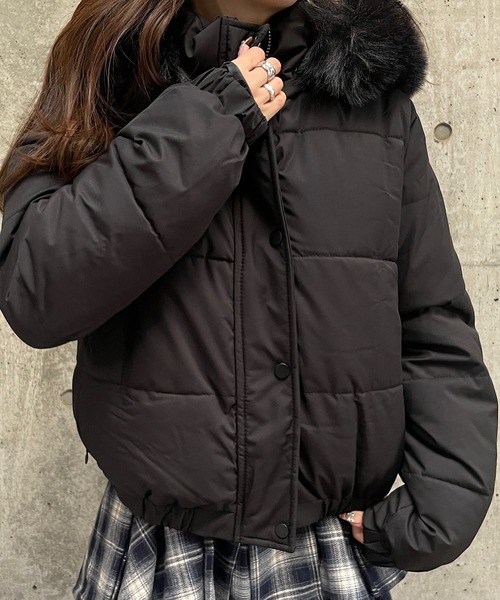 セール】[裏起毛]ファー付ショート丈フェイクダウンジャケット（ダウン