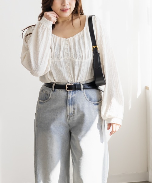 CLETTE(クレット)の「CLETTEオリジナルボタンデザインプルオーバー(Tシャツ/カットソー・レディース・アイボリー/ブラック/ブラウン・LL/3L/4L)」の13枚目の写真