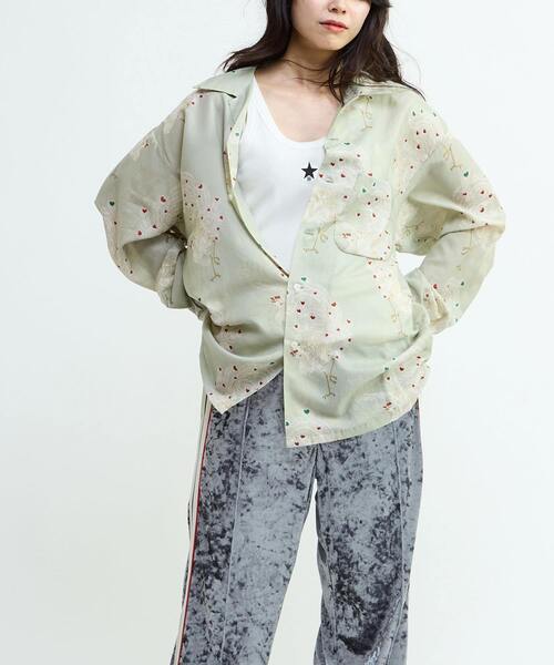 NIPOALOHA(ニポアロハ)の「【NIPOALOHA】"鳳凰-PHOENIX" LONG SLEEVE WOOL SHIRT(シャツ/ブラウス・メンズ・アイボリー/ブルーグリーン・SMALL/MEDIUM)」の3枚目の写真