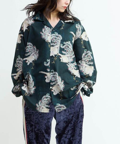 NIPOALOHA(ニポアロハ)の「【NIPOALOHA】"鳳凰-PHOENIX" LONG SLEEVE WOOL SHIRT(シャツ/ブラウス・メンズ・アイボリー/ブルーグリーン・SMALL/MEDIUM)」の6枚目の写真